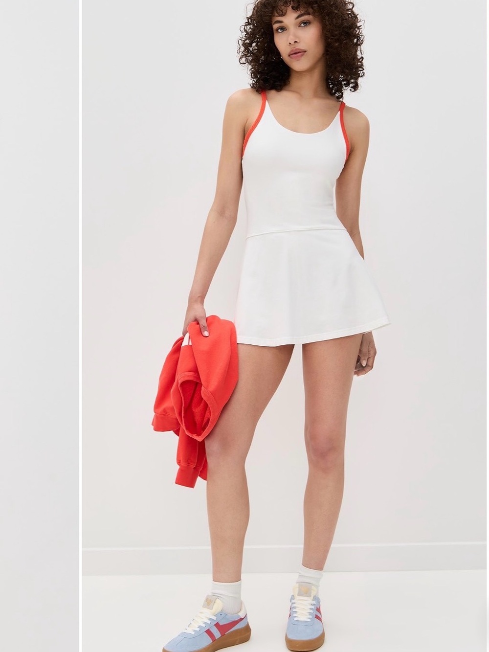 Free People Hot Shot Skortsie White Tank Tennis Dress ribbed Trim sz small